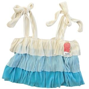New Arula 1X Ruffled Tiered Bow Tie Sleeve Top, Blue ombré gradient